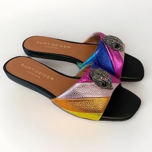 Kurt Geiger Kensington Flat Sandals Rainbow Metallic Stripe Slide Size 36EU/6US